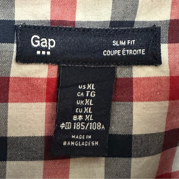 GAP Men's Button Down Poplin Red Plaid XL Slim Fit Long Sleeve Shirt - Picture 5 of 9
